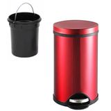 Lixeira Vermelha Inox Cesto Lixo Removivel Com Pedal Aco Inoxidavel Decorativa Redonda Premium