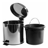 Lixeira Inox Redonda 5 Litros Casa Banheiro Pedal Vintage 5l Cesto Removivel Aco Prateado Luxo