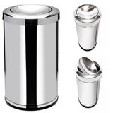 Lixeira Inox Basculante 20 Litros Grande Cesto Lixo Vai Vem Aço Prateada Escritorio Cozinha Banheiro
