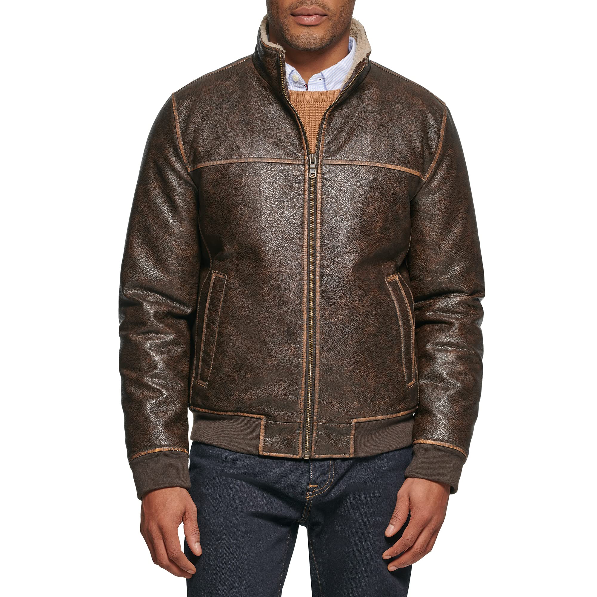 Jaqueta Tommy Hilfiger Smooth Lamb Touch De Couro Sintético Marrom