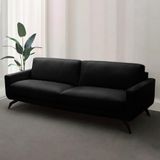 Sofá Decorativo Thalia 3 Lugares Sala De Estar 210cm Pés Em Aço Couro Preto G88 - Gran Belo