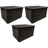Kit 3 Caixas Organizadoras Rattan 7 Litros Preta Com Tampa
