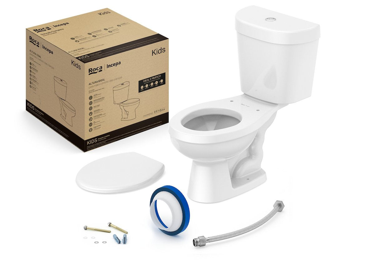 Kit De Bacia Com Caixa E Assento Pp E Complementos De Instalação Infantil Roca I Incepa Branco Brilhante