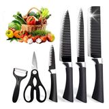 Kit Completo 6 Peças De Facas Com Cutelo Tesoura E Descascador Para Cozinha