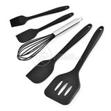 Kit 5 Utensílios De Silicone Para Cozinha Conjunto Resistente A Altas Temperaturas (preto)