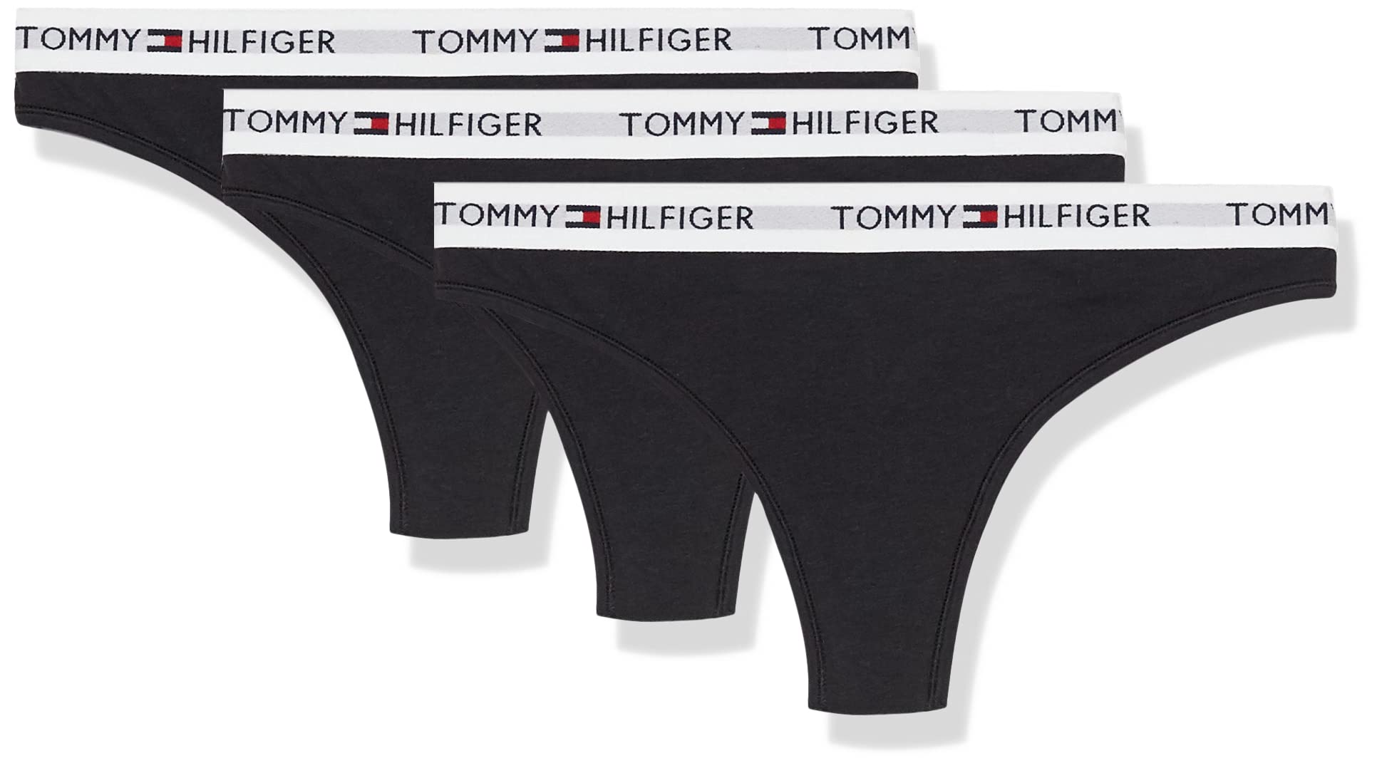 Tanga Tommy Hilfiger Feminina, Pacote Com 3 Unidades, Logo Em Algodão, Preta