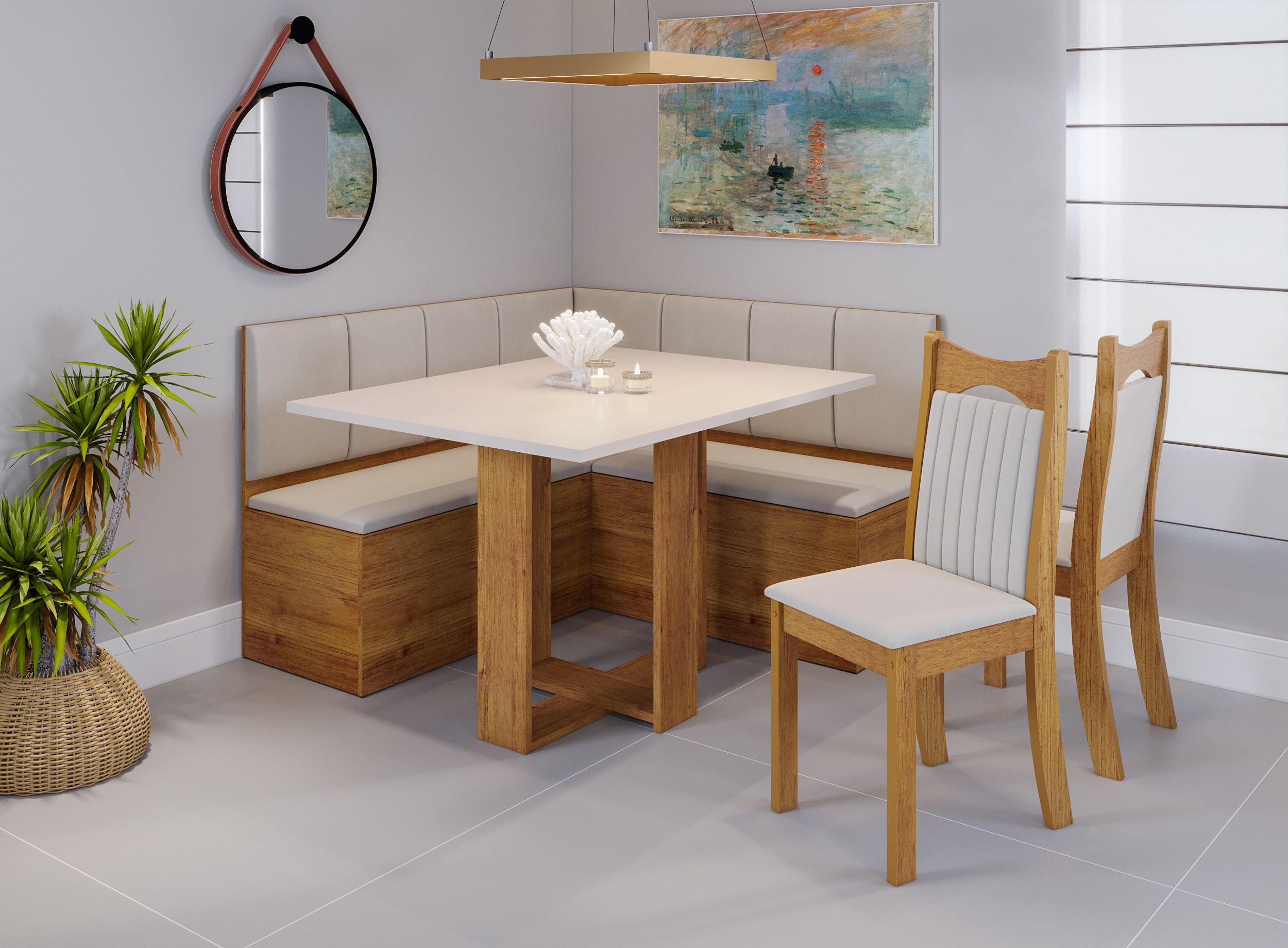 Conjunto Canto Com Mesa Retangular America Com 2 Cadeiras Dalas Mel/blonde/marfim