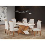 Mesa De Jantar Retangular Bmw Com 6 Cadeiras Madeira Maciça Vegas Mel/blonde/ Marfim