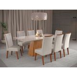 Mesa de Jantar Retangular Sylk com 8 Cadeiras Madeira Maciça Vegas Mel/V.Marfim/Off White