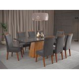 Mesa De Jantar Retangular Sylk Com 8 Cadeiras Madeira Maciça Vegas Mel/grafite/grafite