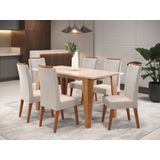 Mesa De Jantar Retangular Gales Com 6 Cadeiras Madeira Maciça Vegas Mel/blonde/ Marfim