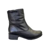 Bota Feminina Preta Em Couro Forrada Com Lã Salto Baixo Frio