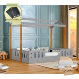 Cama Casal Com Colchão Casinha Montessoriana Ágatha Cinza-amêndoa Incluso Lousa Mágica - Cinza