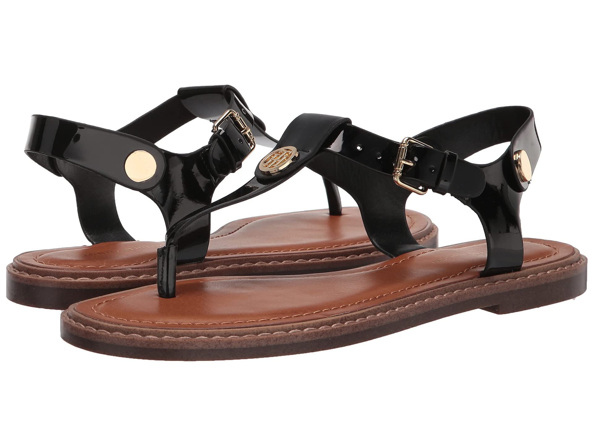 Sandália Plana Tommy Hilfiger Bennia Feminina Preta Patente 6.5