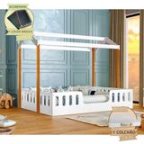 Cama Com Colchão Montessoriana Casal Infantil Ágatha Branco-amêndoa Incluso Lousa Mágica - Branco