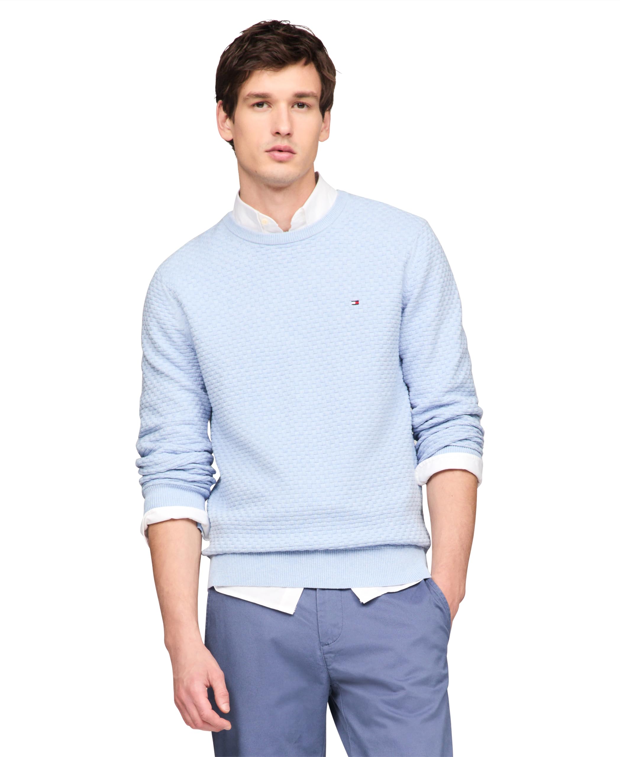 Suéter Masculino Tommy Hilfiger De Algodão Estruturado 9gg Com Gola Redonda