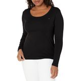 Camiseta Feminina Tommy Hilfiger De Manga Comprida Com Gola Redonda Preta