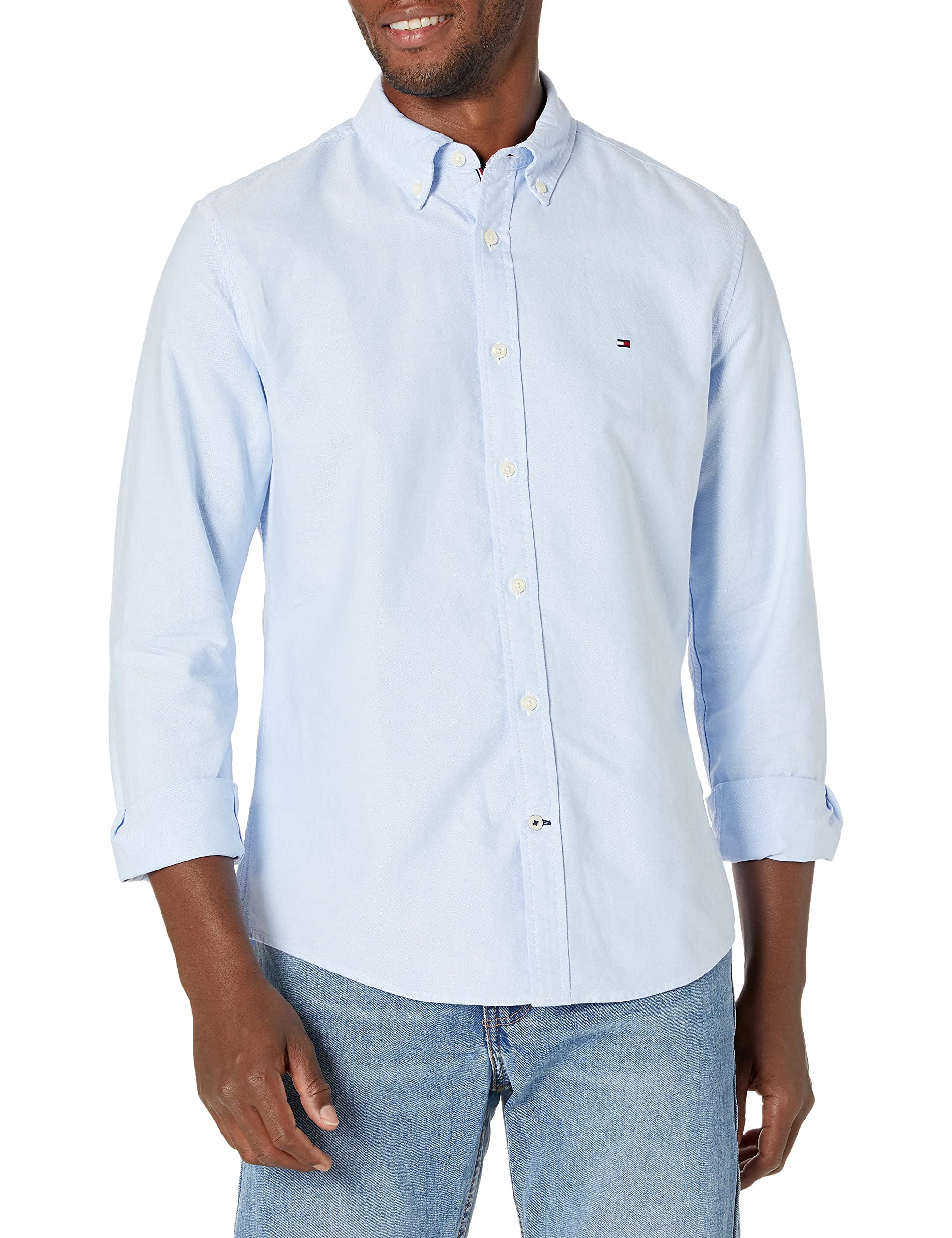 Camisa Masculina Tommy Hilfiger Oxford Custom Fit Azul 2x Grande