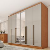 Guarda Roupa Casal 6 Portas 8 Gavetas Com Espelho Portugal 270cm Espresso Móveis Cinamomo / Off White