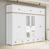 Guarda-roupa Bipartido 12 Portas 3 Gavetas Madeira Maciça Topázio Branco /freijó