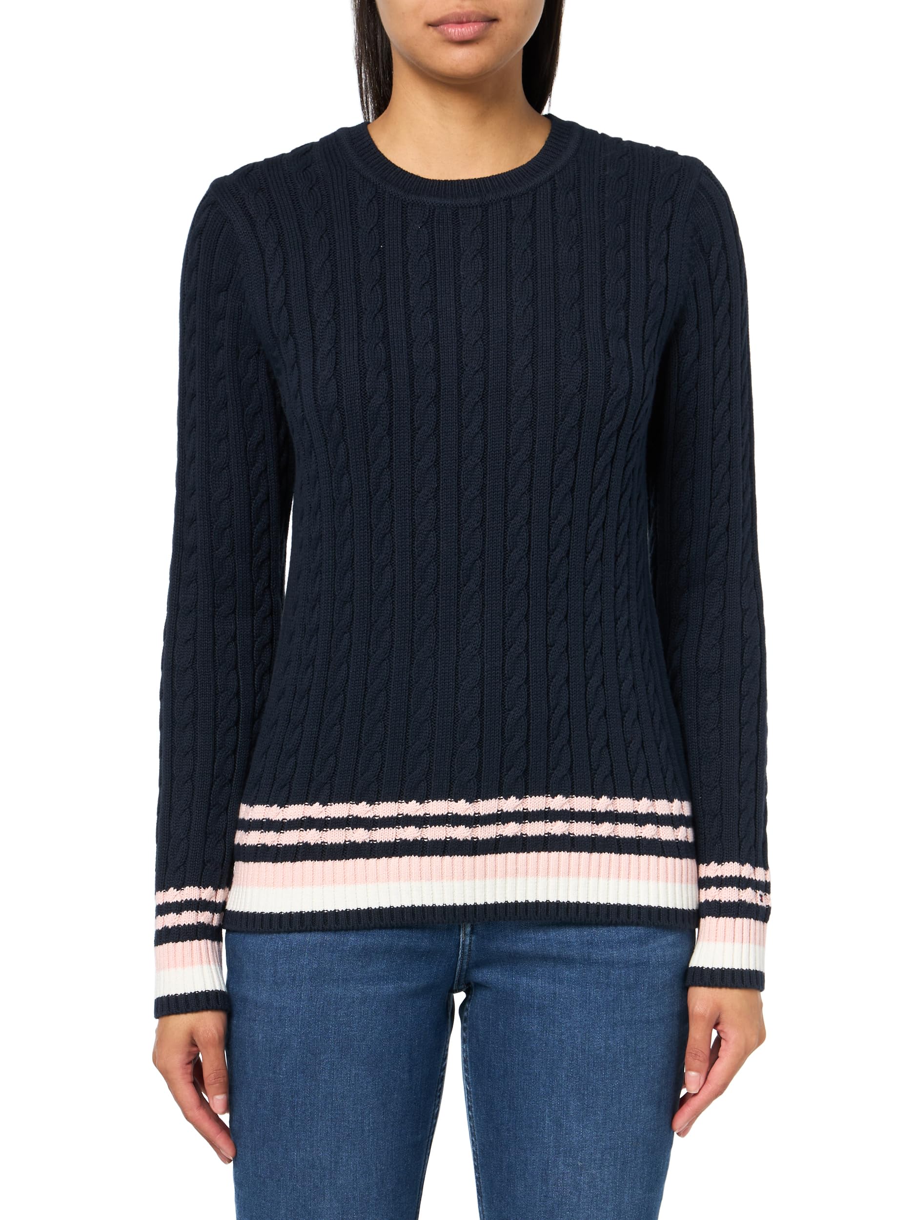 Suéter Tommy Hilfiger Feminino De Algodão Com Gola Redonda, Cabo Azul