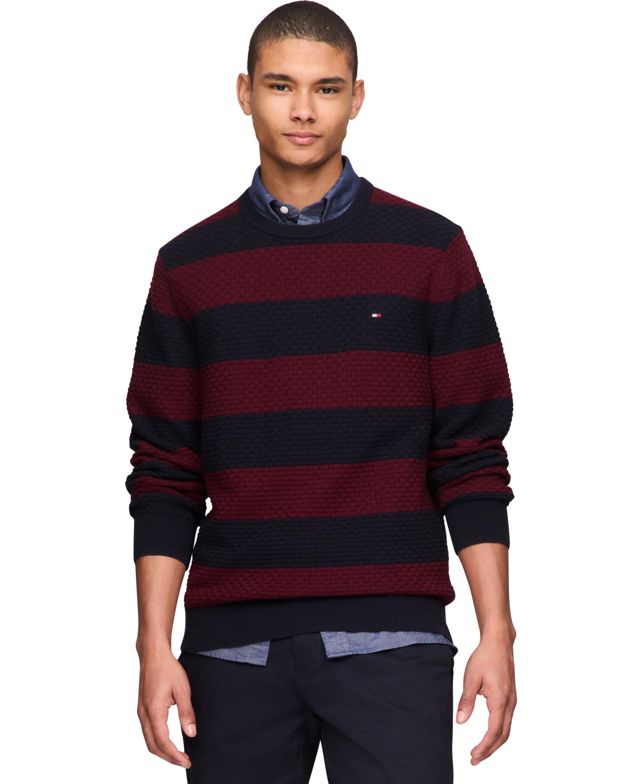 Suéter Masculino Tommy Hilfiger De Algodão Estruturado 9gg Com Gola Redonda