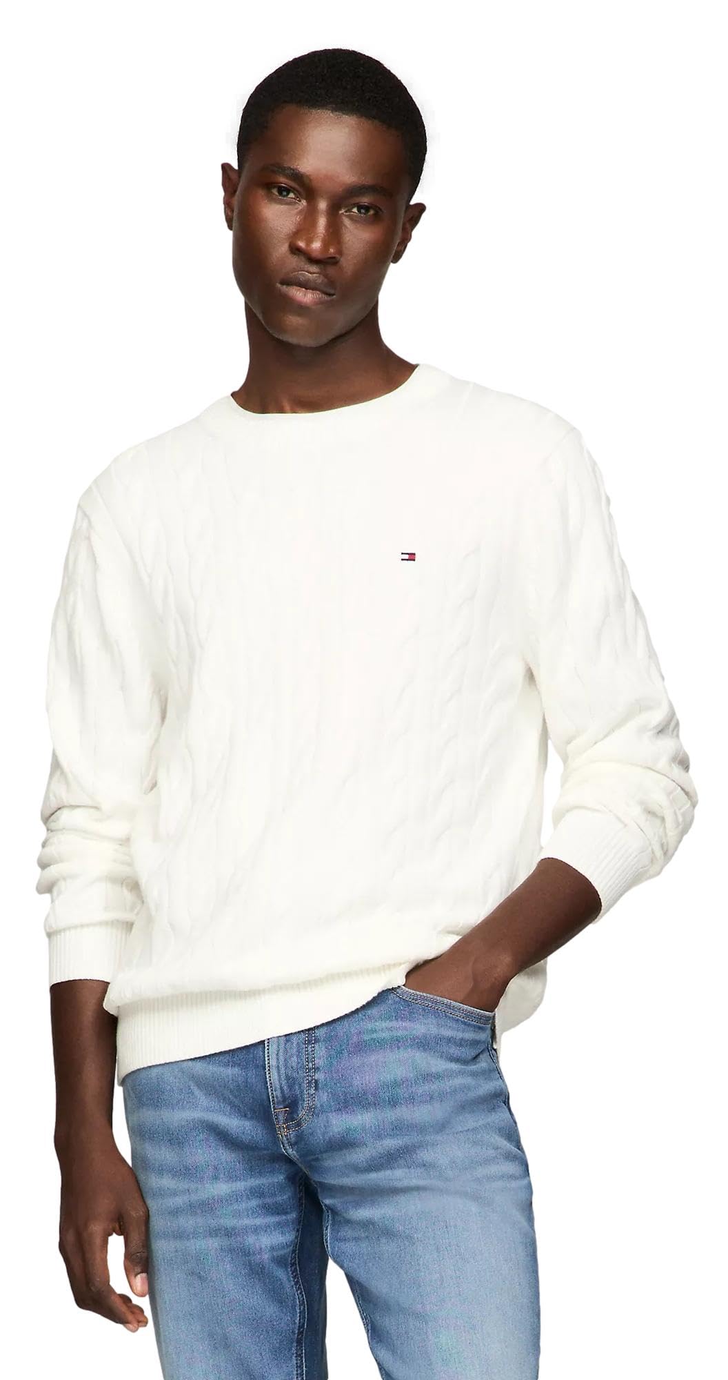 Suéter Tommy Hilfiger Cable Knit Para Homens Milkyway Tamanho Xl