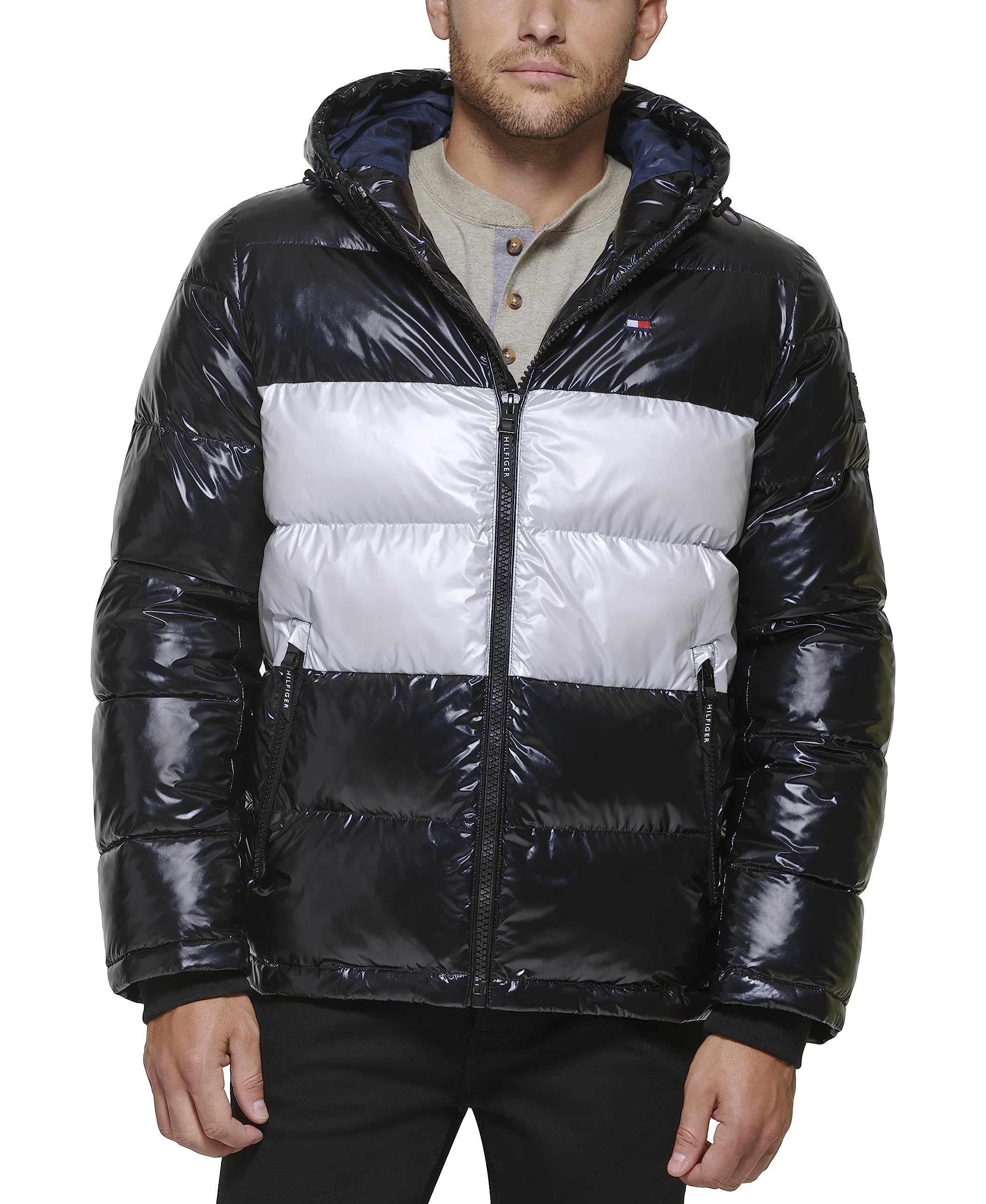 Blusão Tommy Hilfiger Masculina Com Capuz Preto/branco Xl