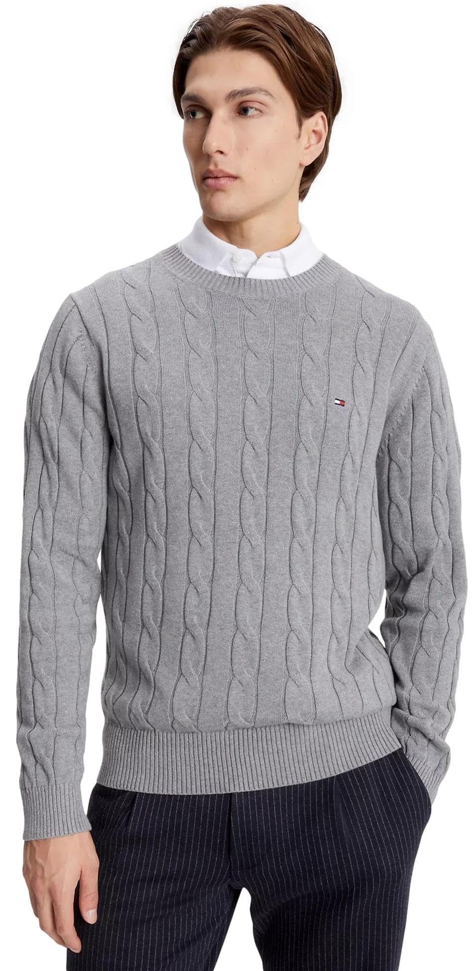 Suéter Tommy Hilfiger Cable Knit Para Homens Greyhtr Tamanho Xxl