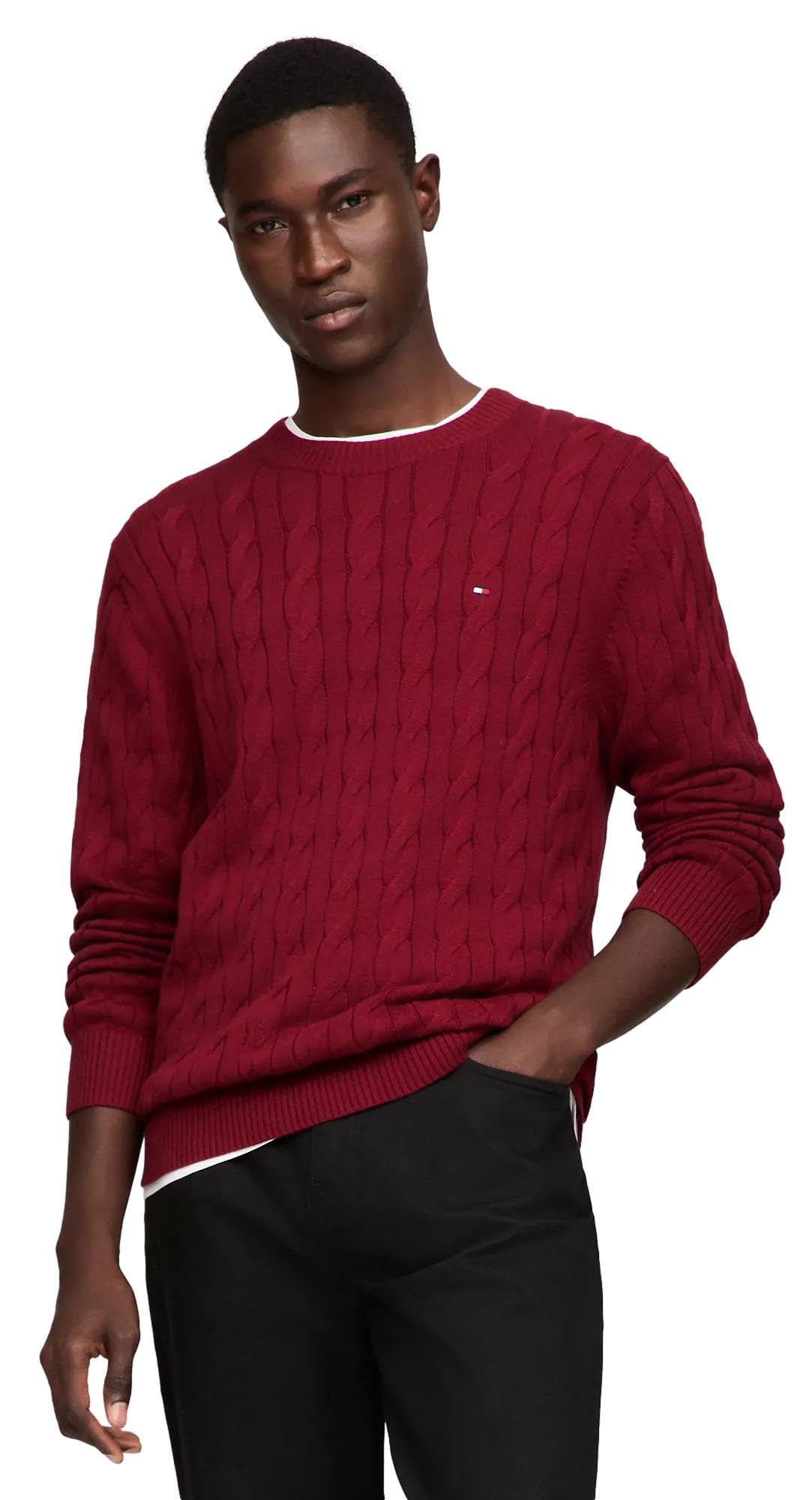 Suéter Tommy Hilfiger Cable Knit Para Homens Rouge Xl