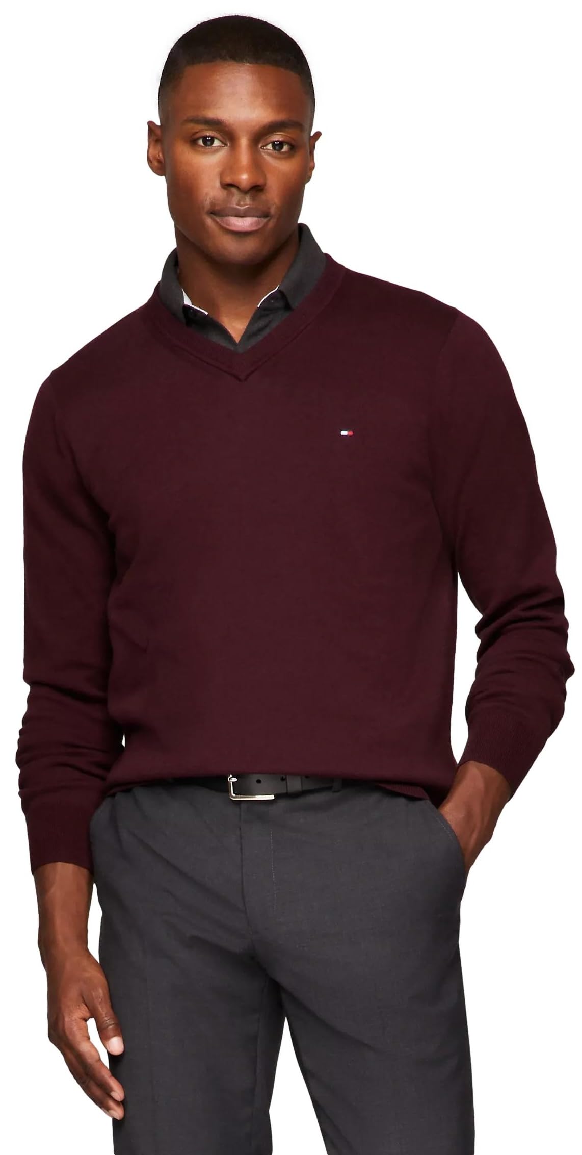 Suéter Tommy Hilfiger Coleção 2024 Com Decote Em V Para Homens