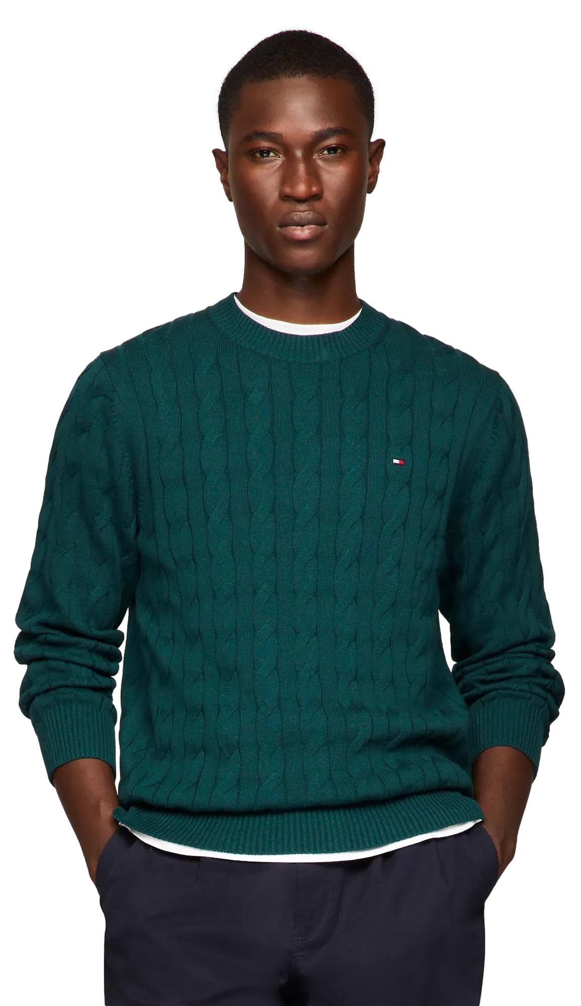 Suéter Masculino Tommy Hilfiger Tricotado Em Algodão Verde Cipreste