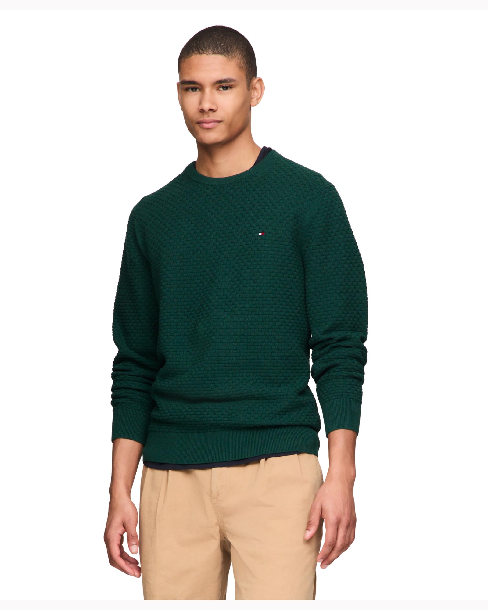 Suéter Masculino Tommy Hilfiger De Algodão Estruturado 9gg Com Gola Redonda