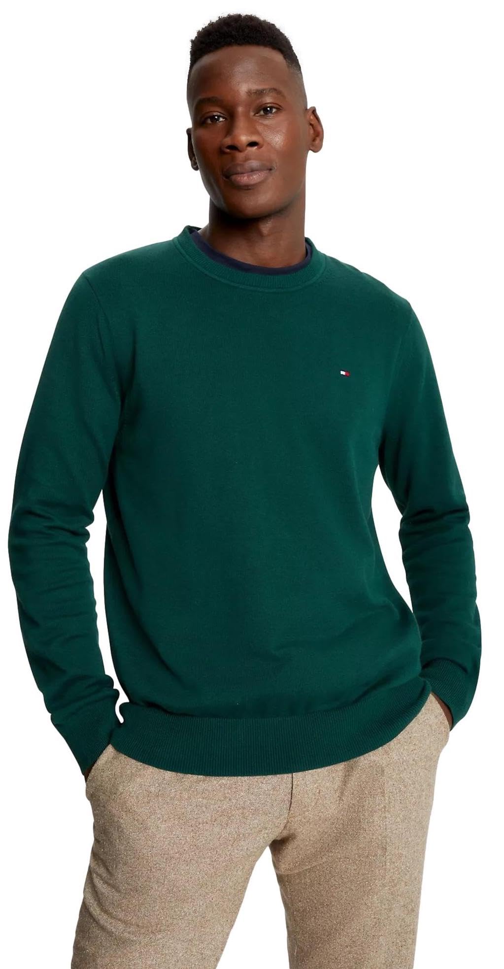 Suéter Tommy Hilfiger Solid Com Gola Redonda Para Homens Hunter Green