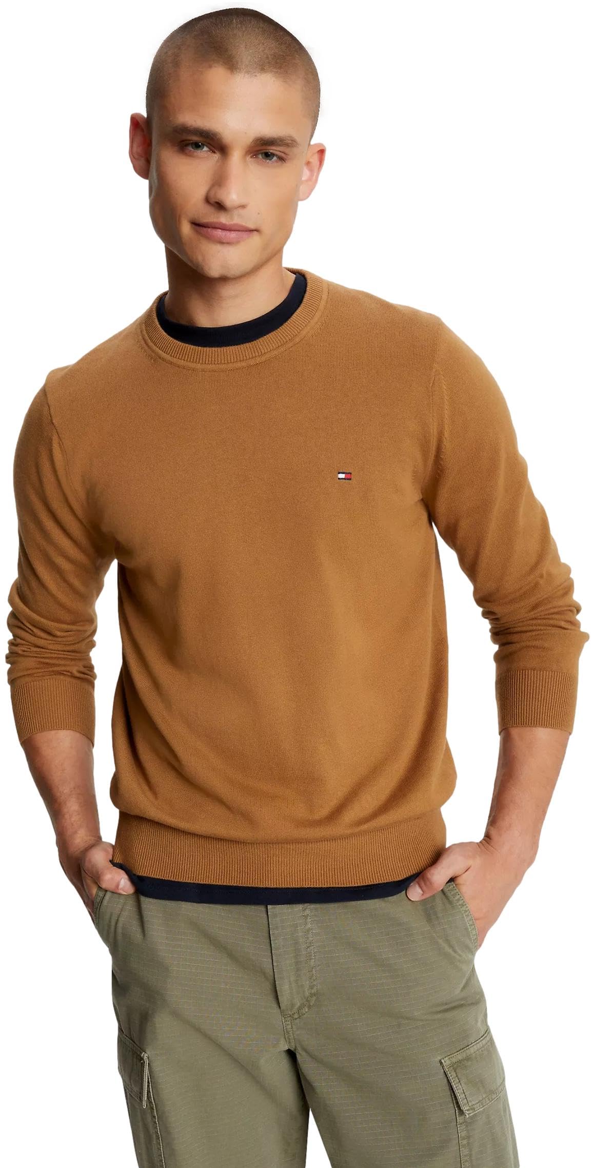 Suéter Tommy Hilfiger Solid Com Gola Redonda Para Homens Goldenrays