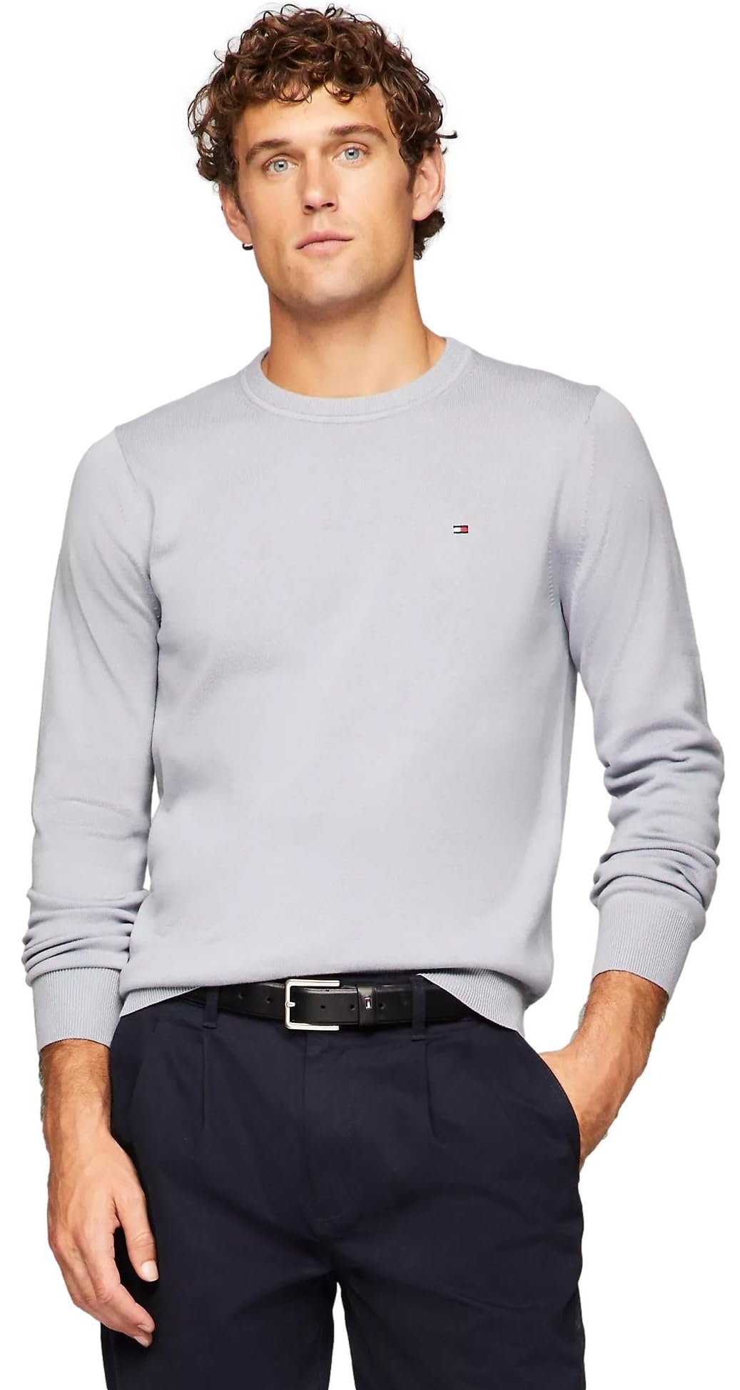 Suéter Tommy Hilfiger Solid Com Gola Redonda Para Homens Rich Grey