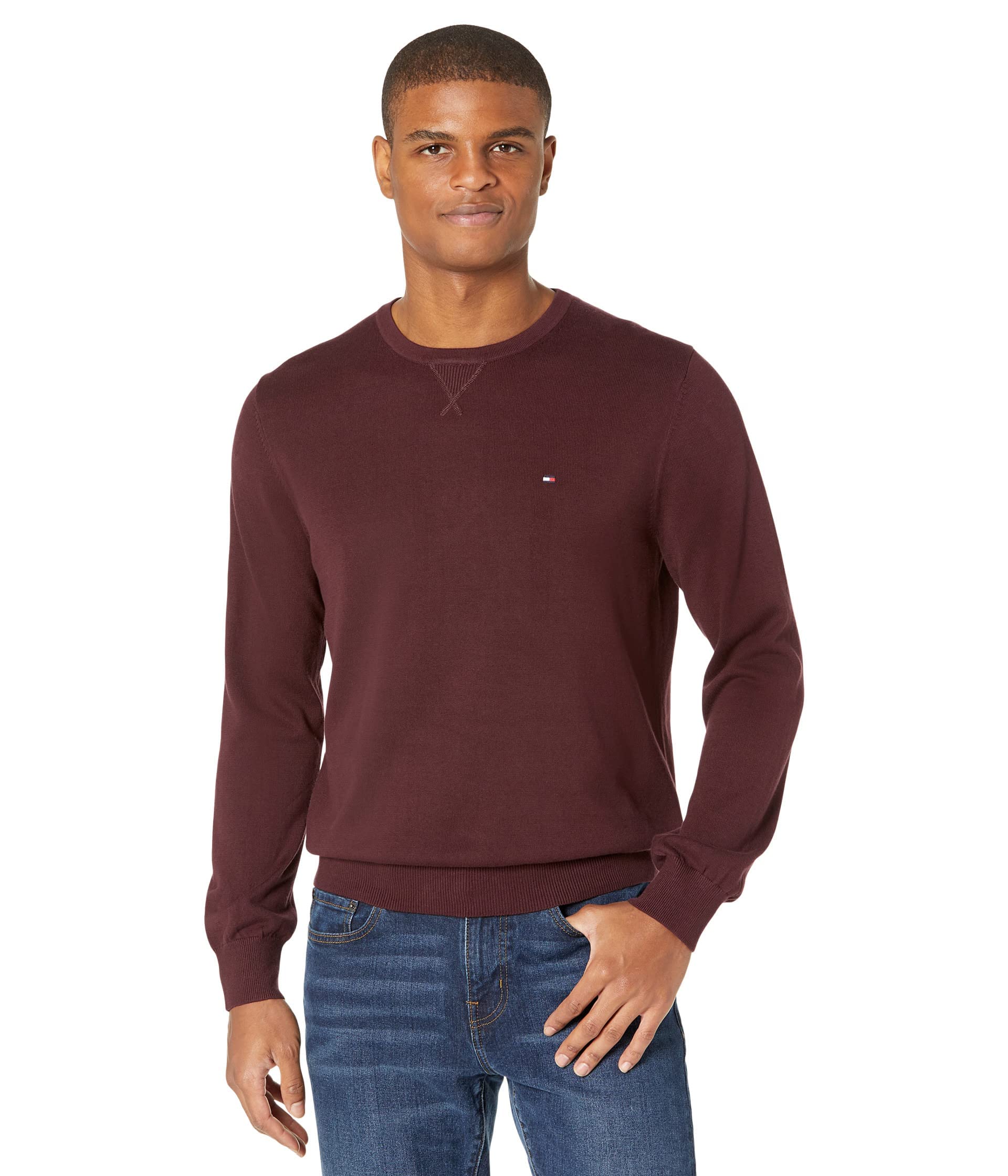 Suéter Tommy Hilfiger Solid De Gola Redonda Para Homens Dark Cabernet