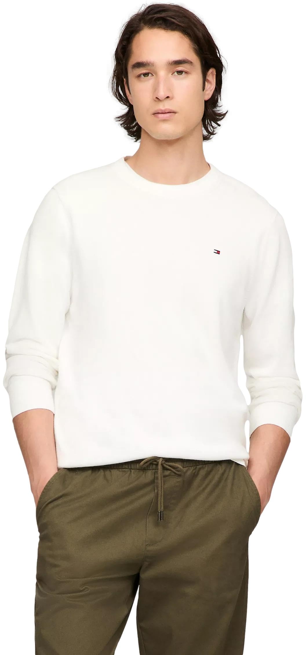 Suéter Tommy Hilfiger Solid Com Gola Redonda Para Homens Milkyway L