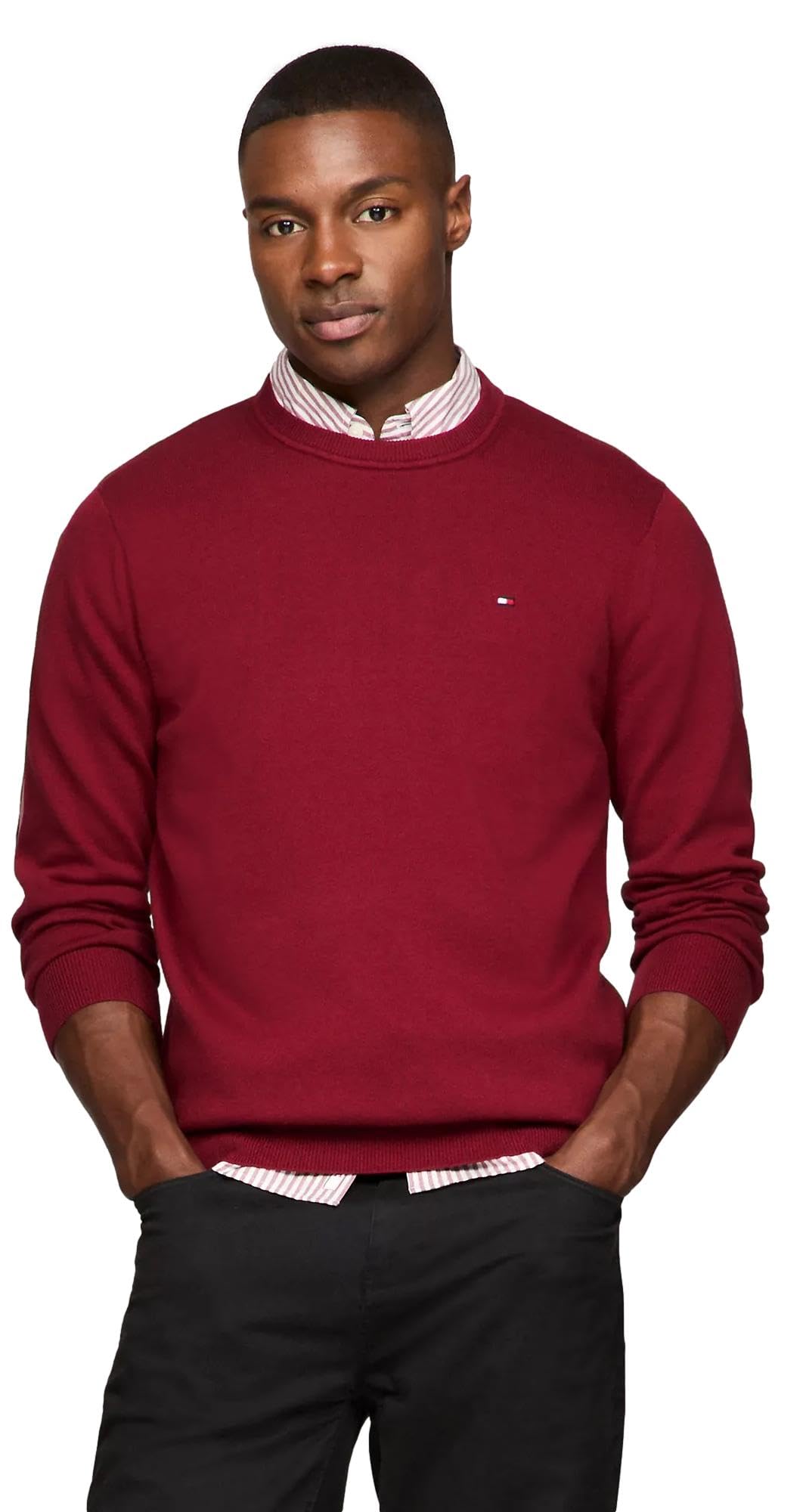 Suéter Tommy Hilfiger Solid Com Gola Redonda Para Homens, Vermelho, Tamanho M