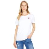 Camiseta Feminina Tommy Hilfiger Com Logotipo De Gola Redonda, Branca Brilhante