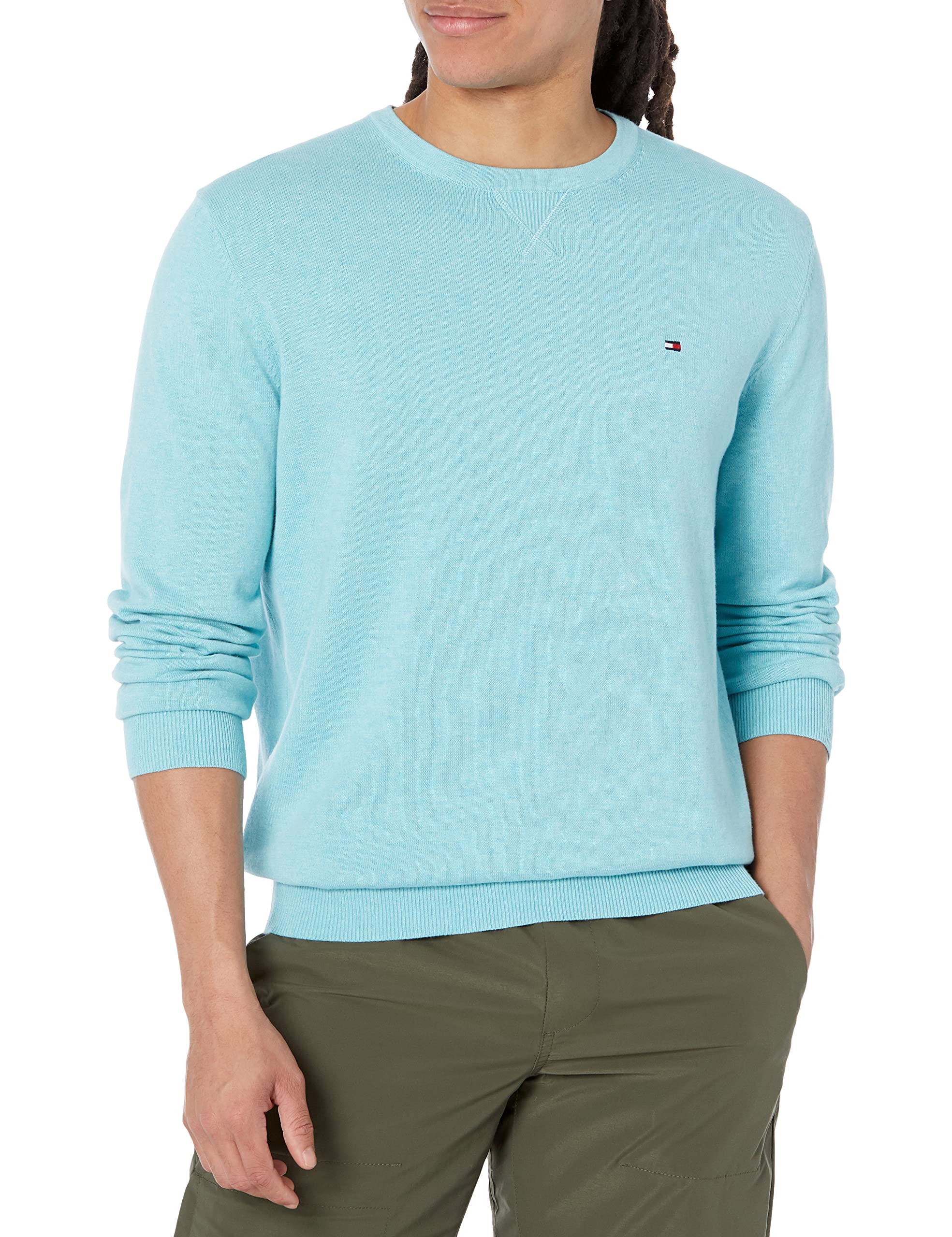 Suéter Tommy Hilfiger Solid Crewneck Para Homens - Azul Claro