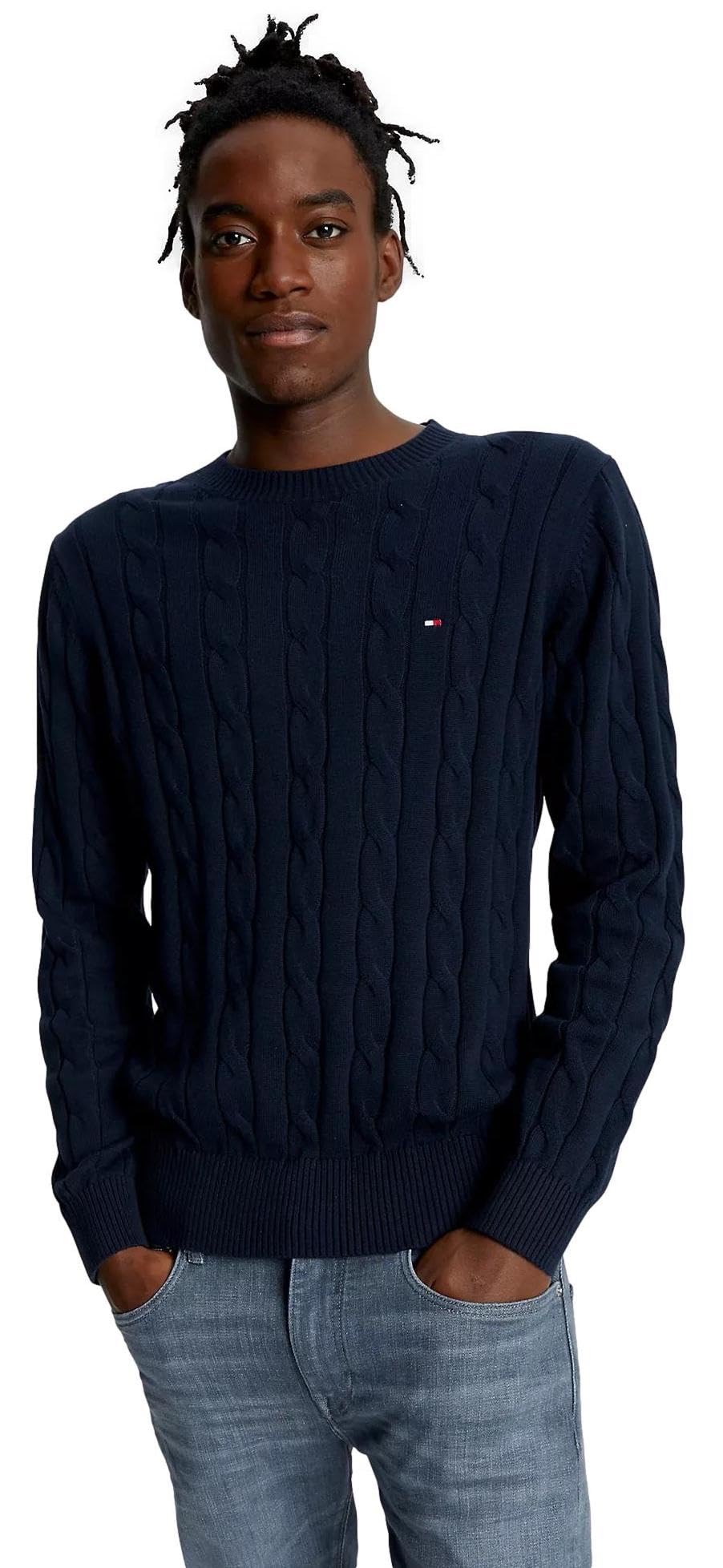 Suéter Tommy Hilfiger Cable Knit Para Homens Azul Marinho E Algodão