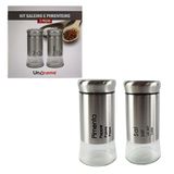 Saleiro E Pimenteiro De Inox Com Fundo De Vidro Kit 2 Em 1 Luxo Pote De Condimentos