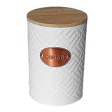 Lata Hermética Porta Açucar Sugar Tampa De Bambu Branco