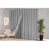 Cortina Voil Gaze De Linho Forro Blackout 3,00x2,50 Cinza