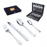 Kit Faqueiro Maleta Premium 24 Peças Conjunto Talheres Inox Estojo Madeira