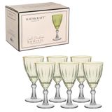 Set 6 Taças Para Água E Vinho De Vidro Dominic Verde Com Borda Dourada 275ml