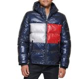 Jaqueta Masculina Tommy Hilfiger Com Capuz, Acolchoado, Azul Marinho Perolado