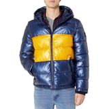 Jaqueta Tommy Hilfiger Masculina Com Capuz, Acolchoada, Perolada, Azul Marinho, S