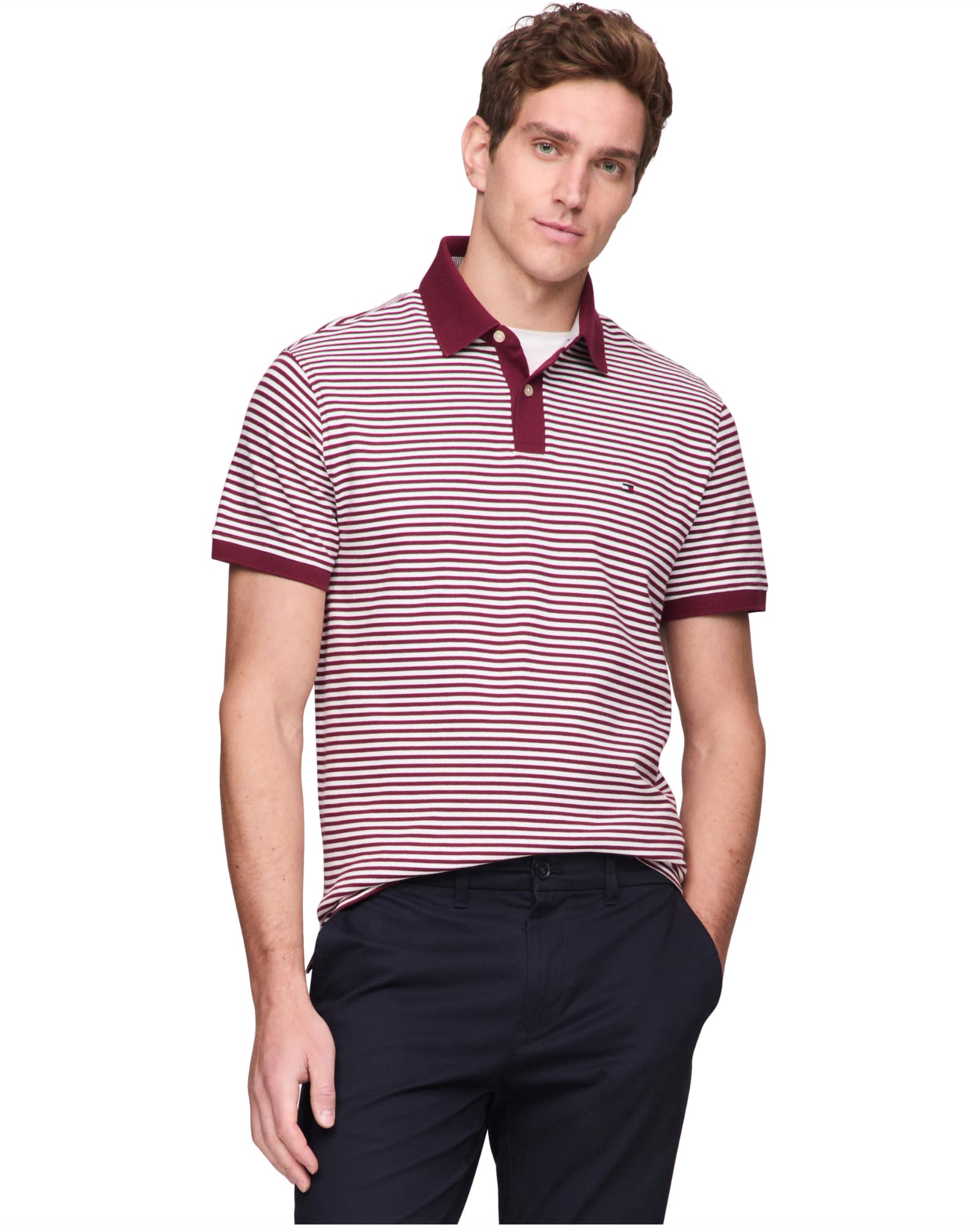 Camisa Polo Tommy Hilfiger 1985 Slim De Manga Curta Para Homens